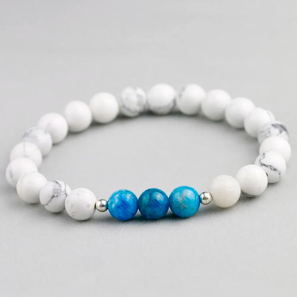 Bracciale in pietra naturale con perle di apatite e howlite