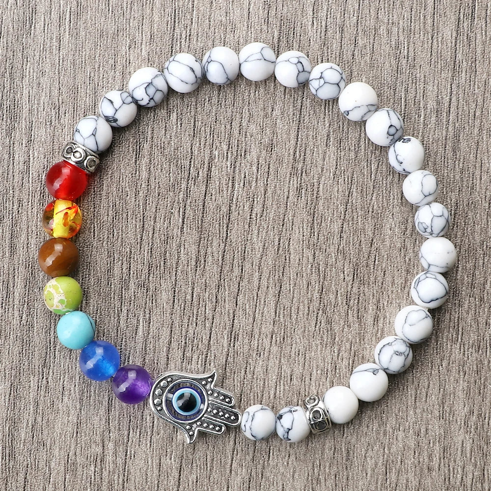 Bracciale setti chakra di stile vintage con perle di howlite