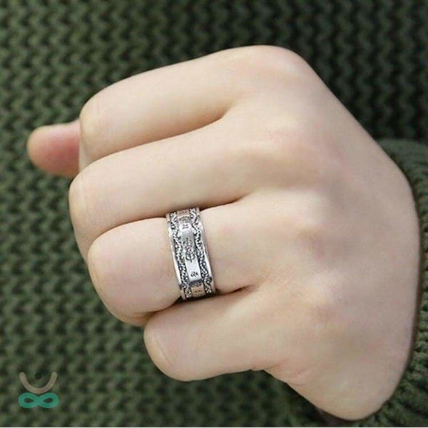 Anello Buddista Tibetano Con Mantra Girevole A 6 Lettere - Portafortuna In Lega Argento, Larghezza 7mm