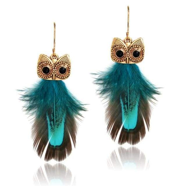 Boucles d’oreilles à plume ’ l’appel de la nuit ’ - Vert bleuté