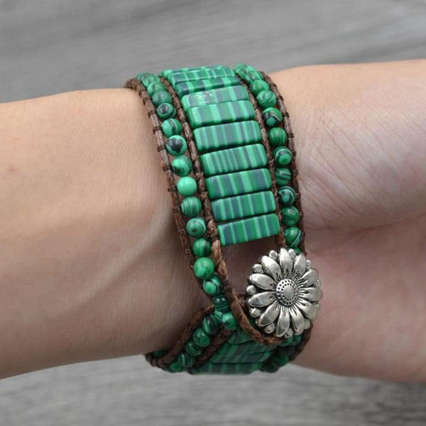 Bracciale a busta in malachite con margherita - Bracciale
