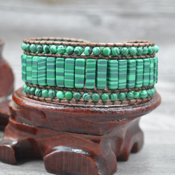 Bracciale a busta in malachite con margherita - Bracciale