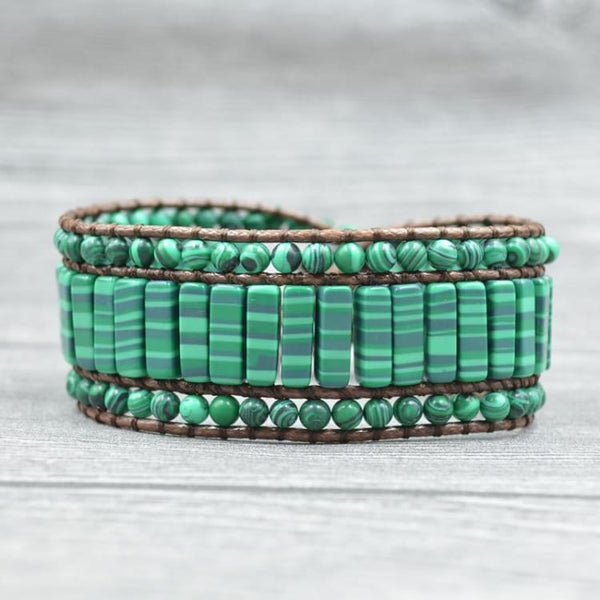 Bracciale a busta in malachite con margherita - Bracciale
