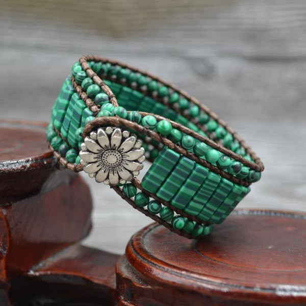 Bracciale a busta in malachite con margherita - Bracciale