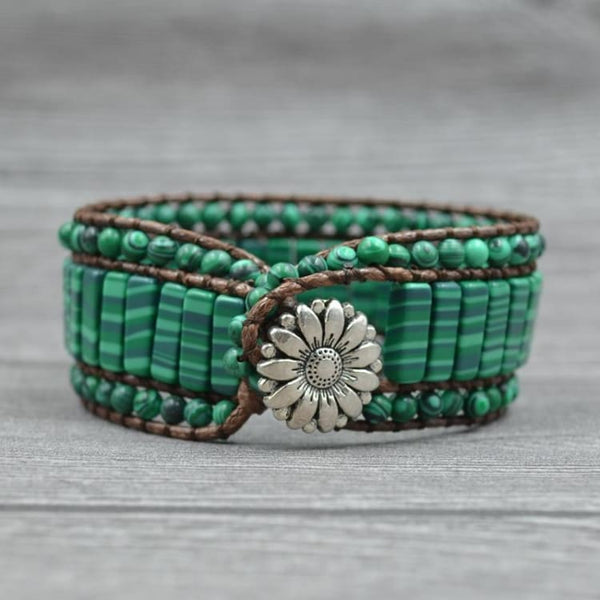 Bracciale a busta in malachite con margherita - Bracciale