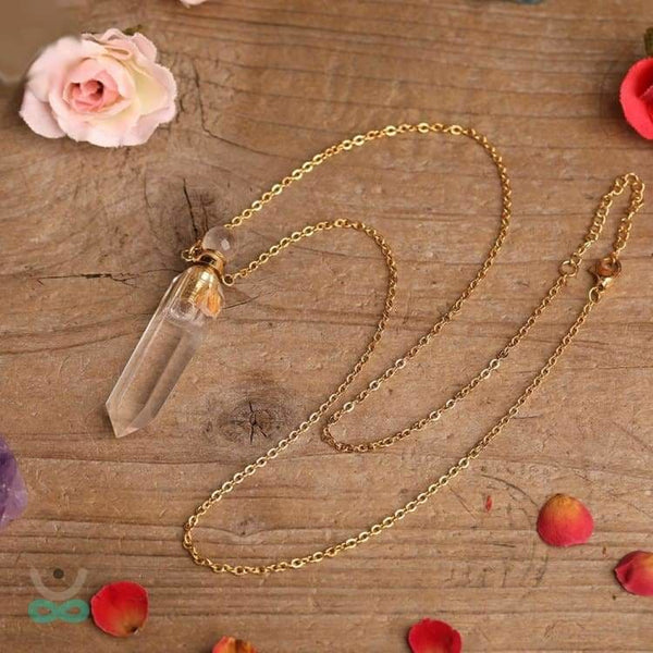 Collier avec diffuseur de parfum en Cristal de Roche - collier