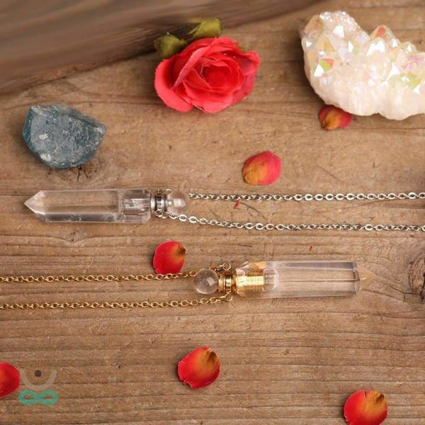 Collier avec diffuseur de parfum en Cristal de Roche - Dorée - collier