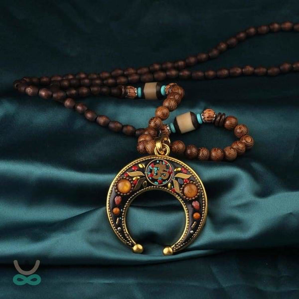 Collier perles de bois ’Célébration du printemps’ - Mantras tibétains - collier