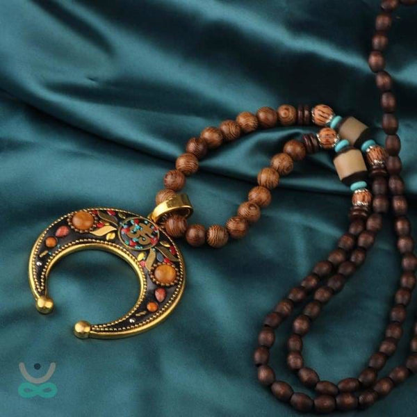 Collier perles de bois ’Célébration du printemps’ - Mantras tibétains - collier