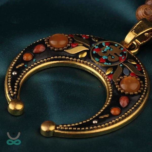 Collier perles de bois ’Célébration du printemps’ - Mantras tibétains - collier