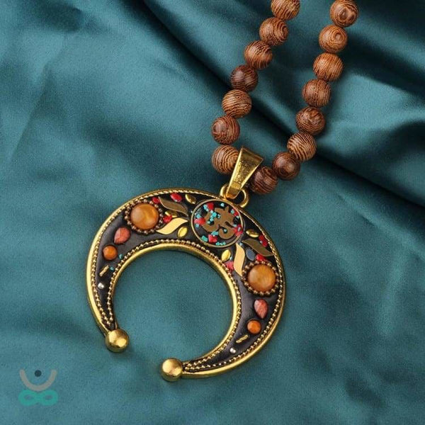 Collier perles de bois ’Célébration du printemps’ - Mantras tibétains - collier