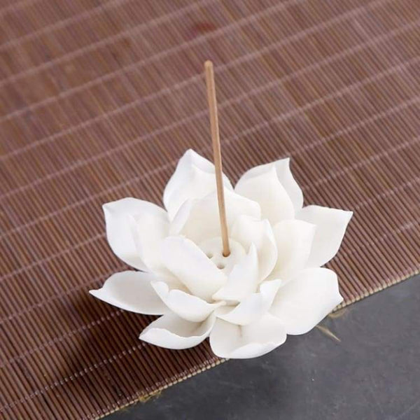 Encensoir de la fleur de Lotus en céramique blanc - Décorations