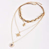 Bohemian Golden Shell Clavicle Chain Hexagon Star Evil Eye Pendant Necklace Female Yangguan Beach Surfing Jewelry Accessories