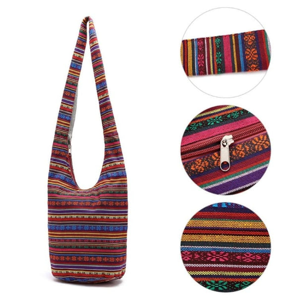 Borsa Messenger Cotone Borsa A Tracolla In Cotone Grande Stile Boho Hippie - Tailandese, Stampata, Con Molte Tasche - Per Spiaggia E Weekend Borsa Spiaggia Stile Bohemien - Foto 9