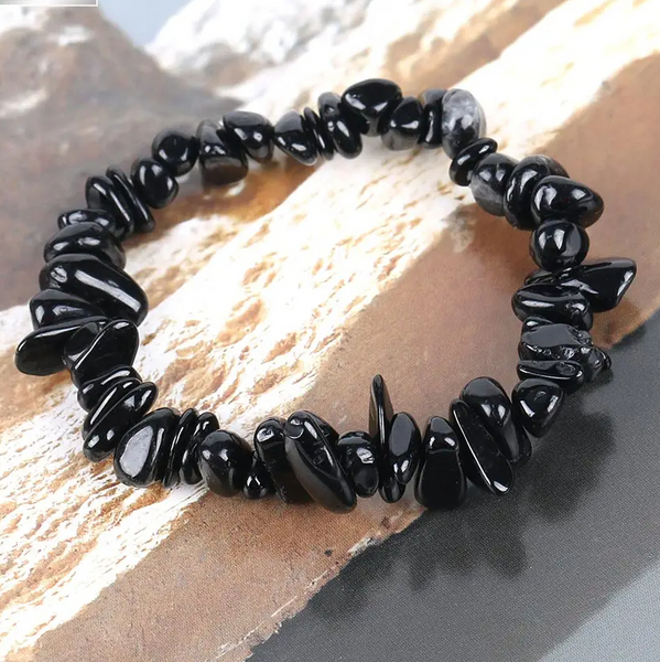 Bracciale elasticizzato in perle di tormalina irregolari - Tempio Zen Bracciale elasticizzato in perle di tormalina irregolari - Tempio Zen