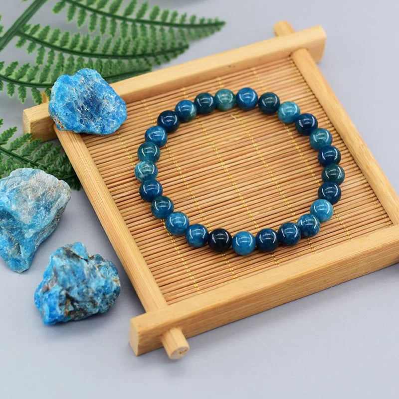 SJK Bracciale In Apatite Blu Con Pietre Naturali 8mm - Elastico, Lunghezza 17,5 Cm, Porta Fortuna Con Sacchetto Regalo Omaggio