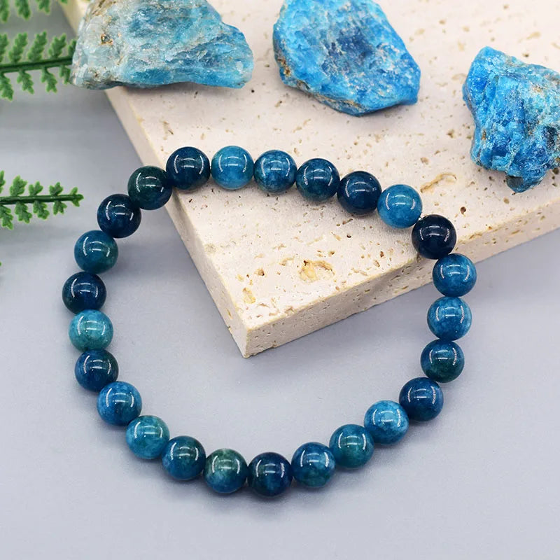 Bracciale elastico di Apatite Blu, Perle e Ematite - Bracciali Apatite Bracciale elastico di Apatite Blu, Perle e Ematite - Bracciali Apatite