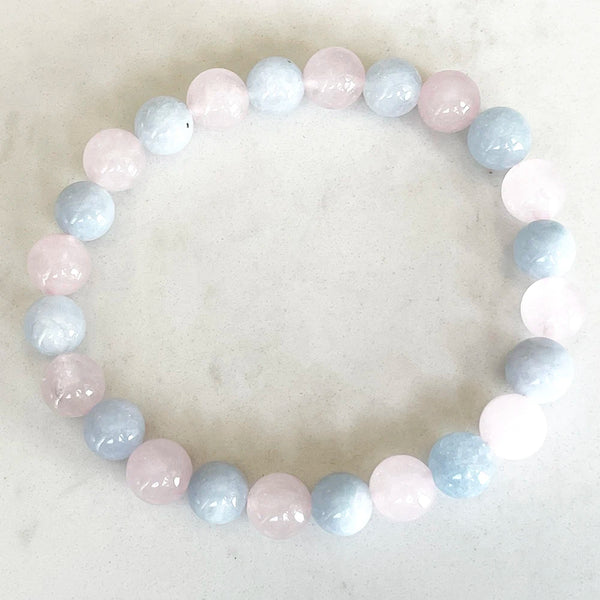 Bracciale in perle di berillo e quarzo rosa