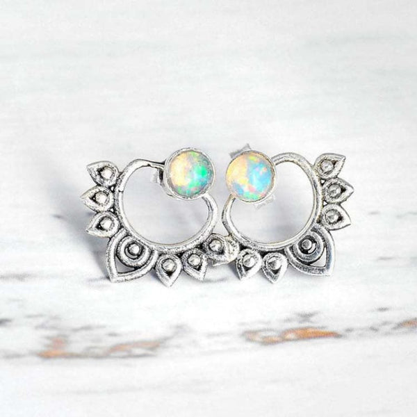 Boucle d’oreille vintage Fleur de Lotus et opale