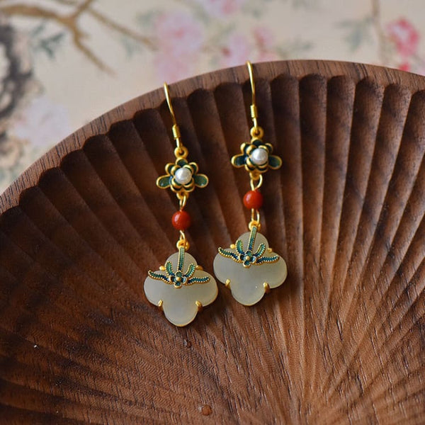 Boucles d’oreilles du trèfle en Jade