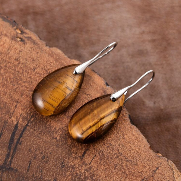 Boucles d’oreilles goutte en Œil de Tigre