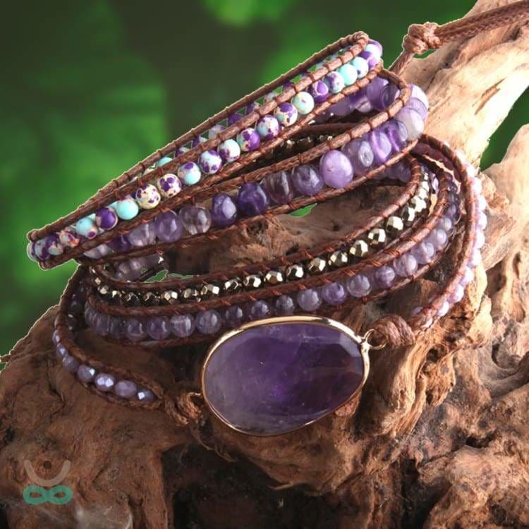 Bracciale infilato con Ametista Scontornata e Lodolite - Della Rovere Bracciale infilato con Ametista Scontornata e Lodolite - Della Rovere