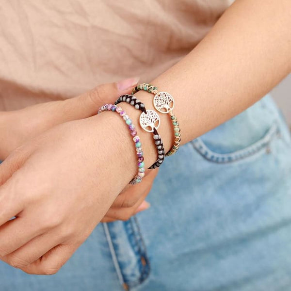 Yean Set 4 Braccialetti Elastici Bohémien Con Perline In Legno E Nappe – Bracciali Donna Con Albero Della Vita, Stile Etnico