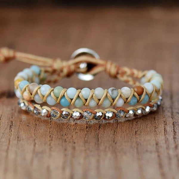 Bracciale in amazzonite intrecciata con perline - Bracciale