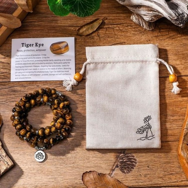 Bracciale Tiger Eye Mâla 108 - Lotus - Bracciale