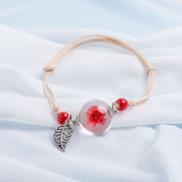 Bracelet fleur éternelle de cristal - Pavot rouge