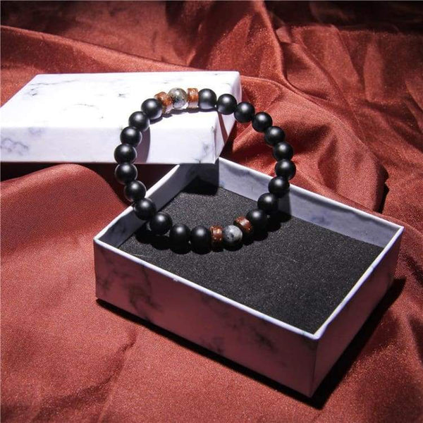 Bracelet pour homme en perle de lave et obsidienne