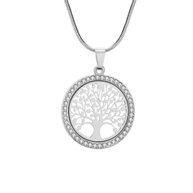 Only Faith Collana Albero Della Vita In Acciaio Inox Con Pietra Naturale Occhio Di Tigre - Amuleto 7 Chakra