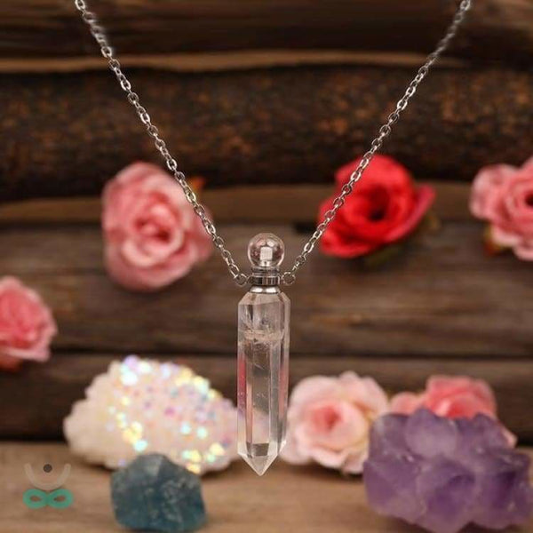 Collier avec diffuseur de parfum en Cristal de Roche - Argentée - collier