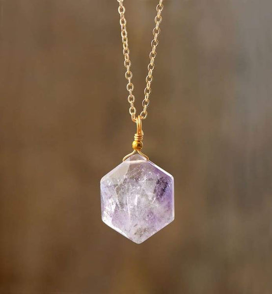 Exquisite Simple Natural Stones Hexagon Lapis Amethysts Pendant Chain Necklace Women Luxury Choker Necklace OL Jewelry Wholesale