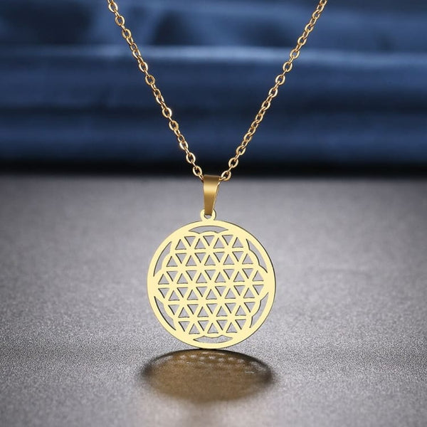 NAMANA Collana Lunga Con Ciondolo Mandala – Geometria Sacra, Finitura Spazzolata Argento