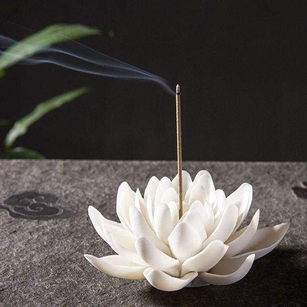 Encensoir de la fleur de Lotus en céramique blanc - Décorations