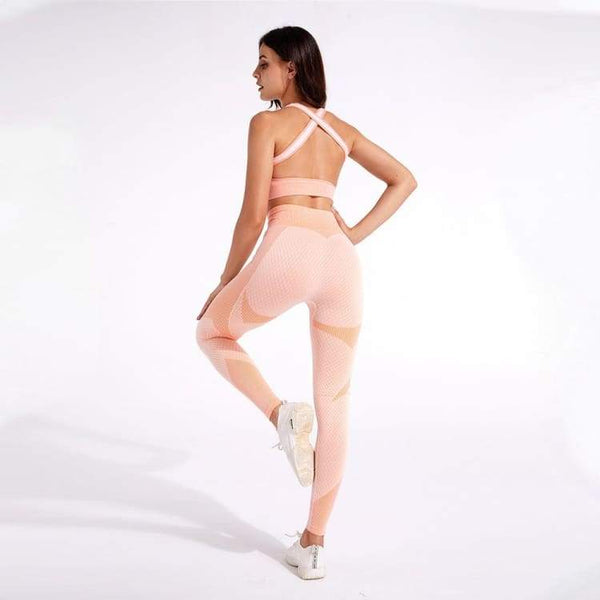 Ensemble de Yoga 3 pièces sans coutures rose saumon