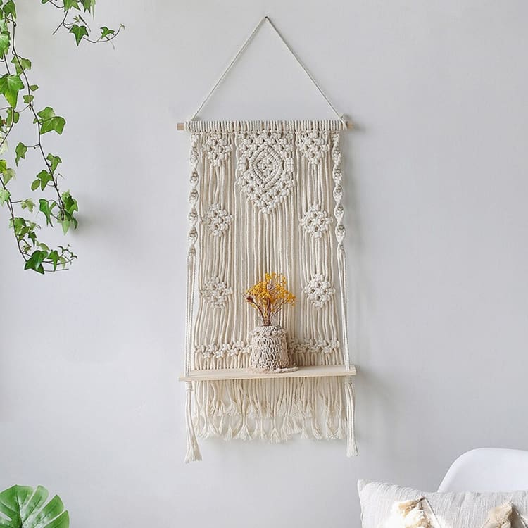 Etagère murale Zen en bois et macramé - Tapisserie