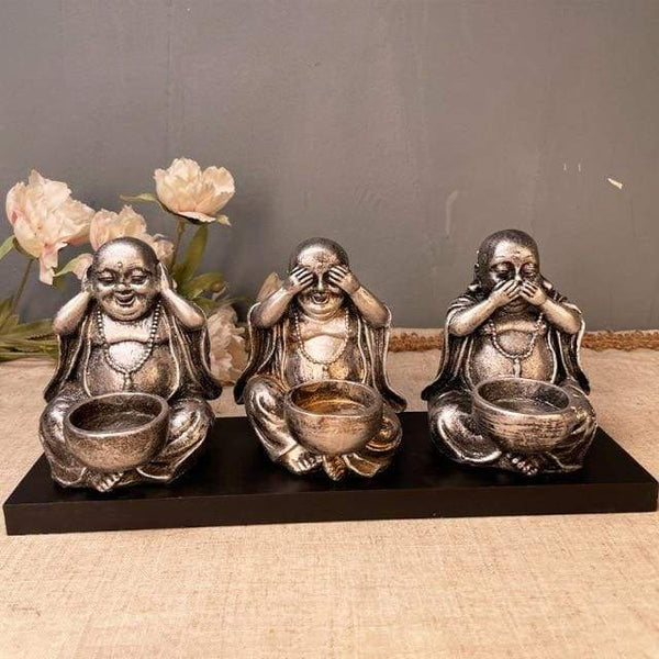 Lot de 3 bougeoirs ’ la sagesse de Bouddha ’ - silver with base