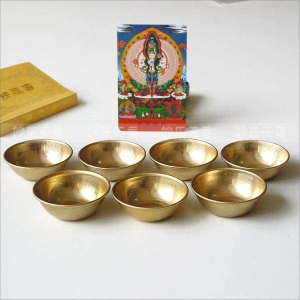 Lot de 7 mini bols à offrande Tibétains en cuivre