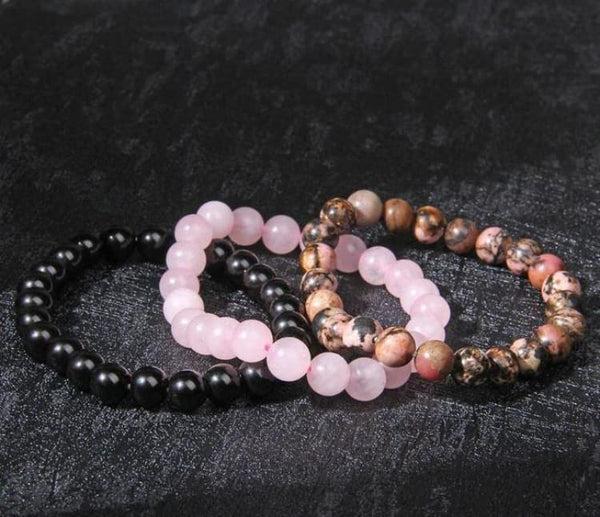 Braccialetto di perle di quarzo rosa con pietre preziose originali da 4 Braccialetto di perle di quarzo rosa con pietre preziose originali da 4