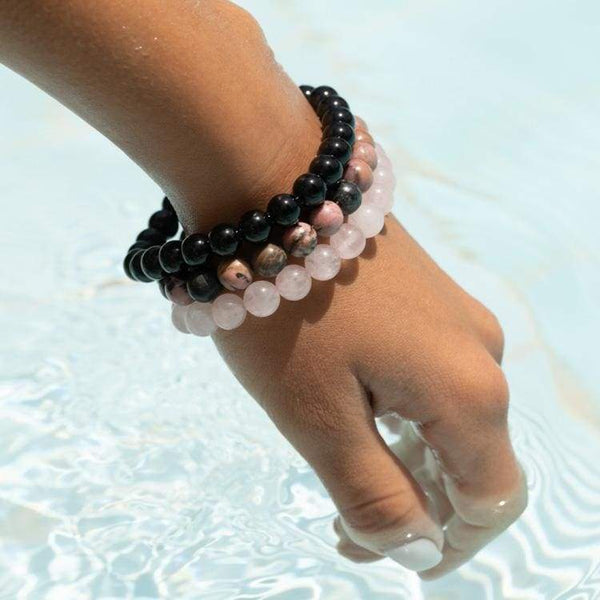 FitYo - Bracciale con pietre semi preziose in quarzo rosa, perle da 8 FitYo - Bracciale con pietre semi preziose in quarzo rosa, perle da 8